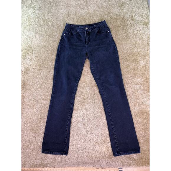 NYDJ Marilyn Straight Jeans Women 8 Blue Denim Lift Tuck Dark Wash Mid Rise E287 - Picture 1 of 14